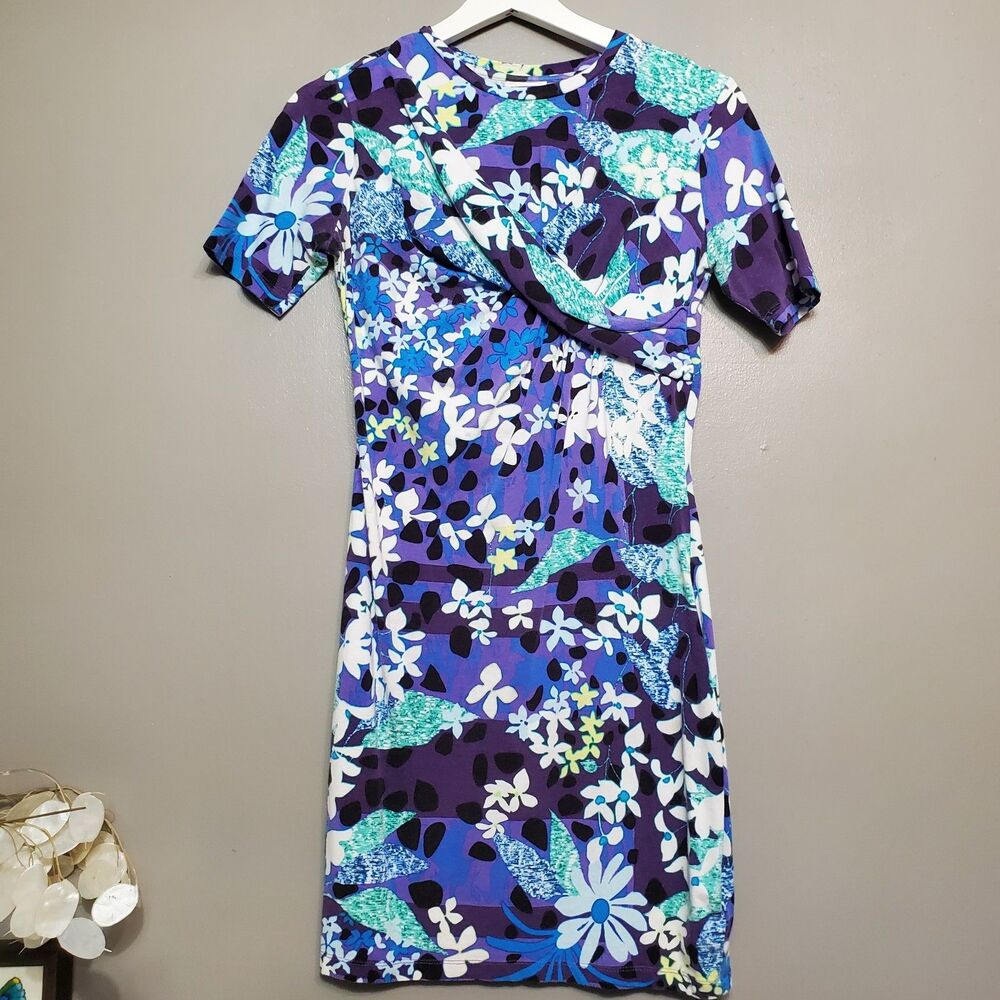 Peter Pilotto for Target Dress Size Small Blue Floral Faux Wrap Stretch Bodycon